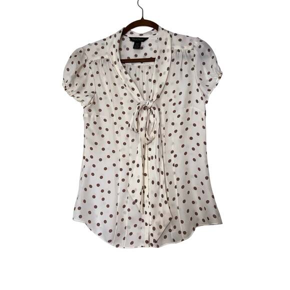 White House Black Market Tops - White House Black Market 100% Silk Polka Dot Tie-Neck Blouse Size 2